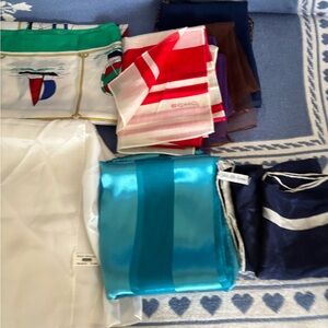 Echo Mixed Silk Scarves - Teal, Red & Navy Accents
